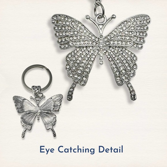 Evenchae Silver Butterfly Keychain - Covered in Rhinestones - Gift Bag - 3”L - Picture 6 of 8